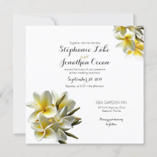 Invitación Plumeria blanca amarilla Boda hawaiano
