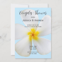 Invitación Plumeria blanca en ducha azul, floral, de parejas