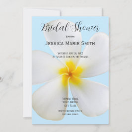 Invitación Plumeria blanca sobre ducha azul, floral, novia