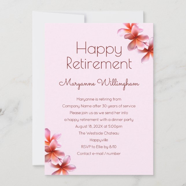 Invitación Plumeria hawaiana florece su Fiesta de jubilación (Anverso)