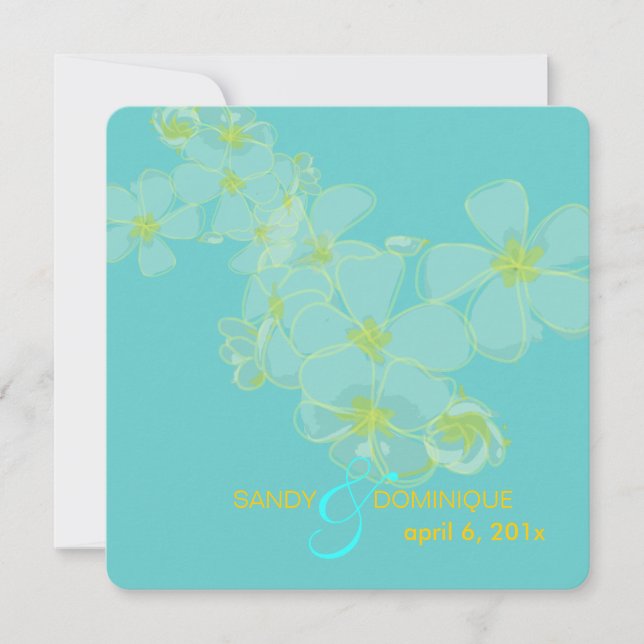 Invitación Plumeria sobre azul acuático (Anverso)