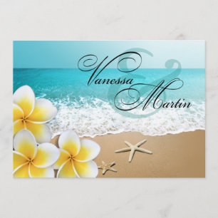 Invitación Plumeria Starfish Beach Boda Tropical