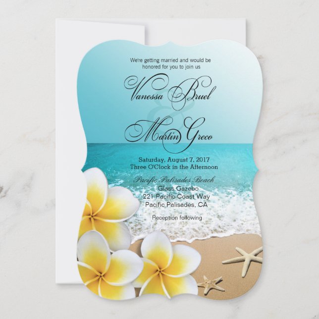 Invitación Plumeria Starfish Beach Boda Tropical (Anverso)