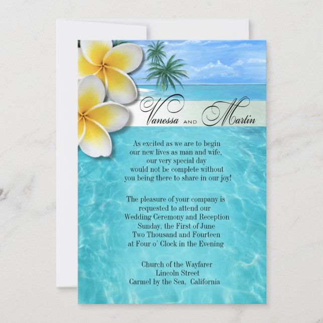 Invitación Plumeria Starfish Beach Hawaii Boda (Anverso)