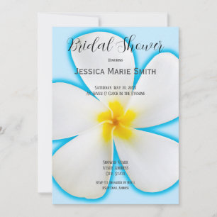 Invitación Plumeria tropical blanca en azul, floral, novia