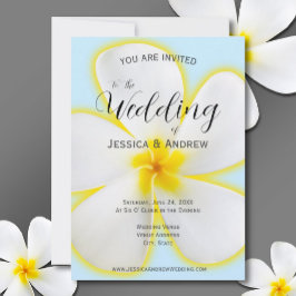 Invitación Plumeria tropical, blanca y amarilla, Boda floral