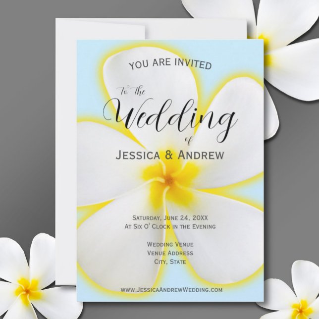 Invitación Plumeria tropical, blanca y amarilla, Boda floral (Subido por el creador)