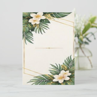 Invitación Plumeria Tropical y Hojas de Palma con Marco de Or