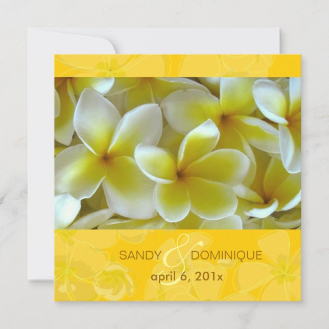 Invitación Plumerias sobre fondo amarillo (Anverso)