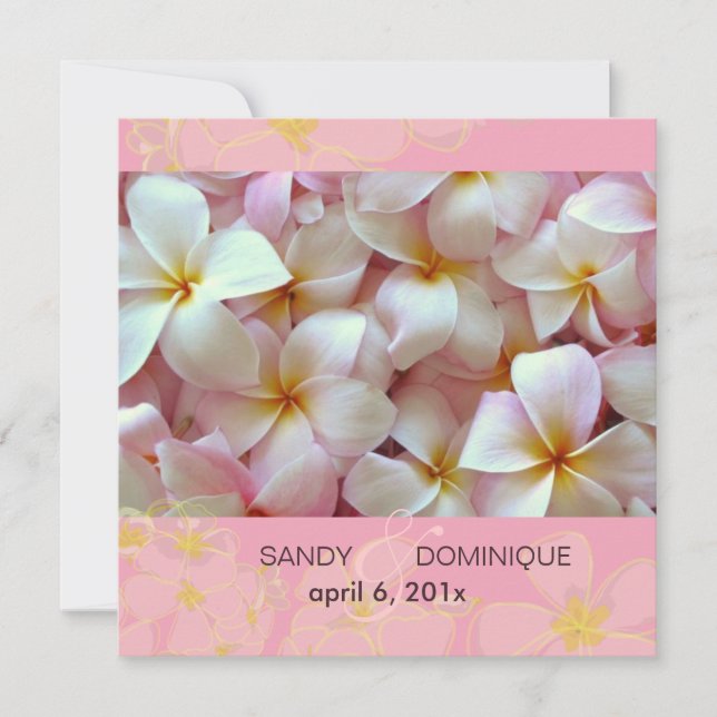 Invitación Plumerias sobre fondo rosa (Anverso)