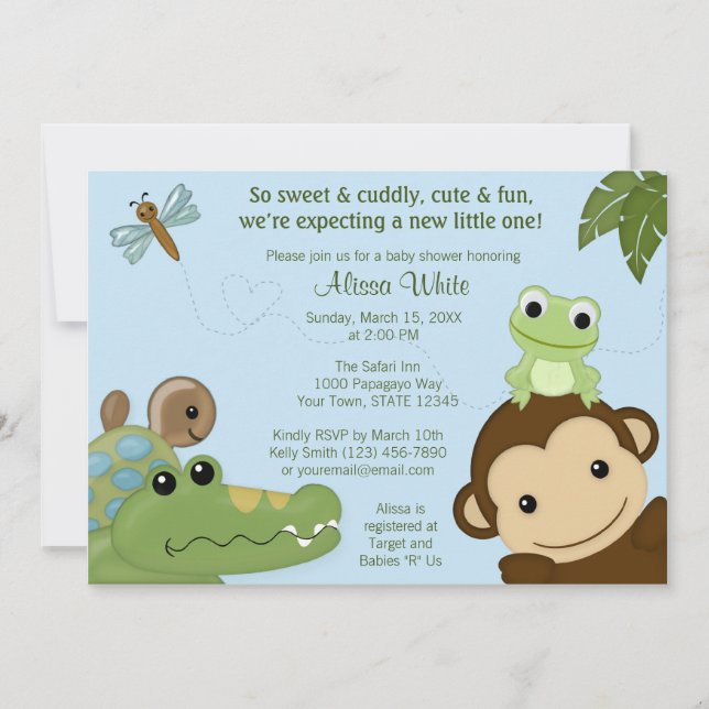 Invitación PML-B azul de Papagayo Baby Shower del (Anverso)
