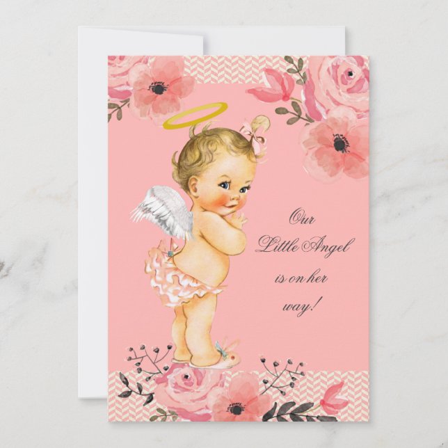 Invitación Poca acuarela del ángel del Blonde florece Baby (Anverso)