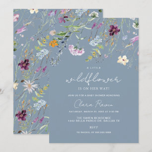 Invitación Poca Flor Silvestre Polvo Azul Floral Baby Shower 