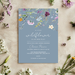 Invitación Poca Flor Silvestre Polvo Azul Floral Baby Shower 