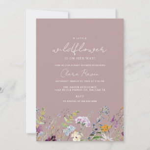 Invitación Poca Flor Silvestre Polvo Rosa Flor Cumpleaños Bab