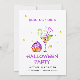 Invitación Poción Verde Halloween morado y blanco espeluznant