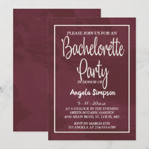 Invitación Pocket Bachelorette, Purpurina de Borgoña y Oro-