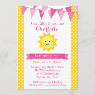 Invitación Poco cumpleaños del empavesado amarillo del rosa
