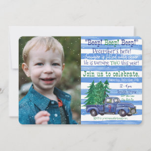 Invitación Poco cumpleaños inspirado camión azul del día de