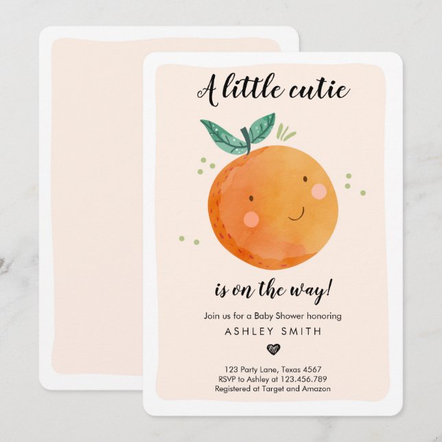 Invitación Poco Cutie Baby Shower Clementine Gender Neutral (Anverso / Reverso)