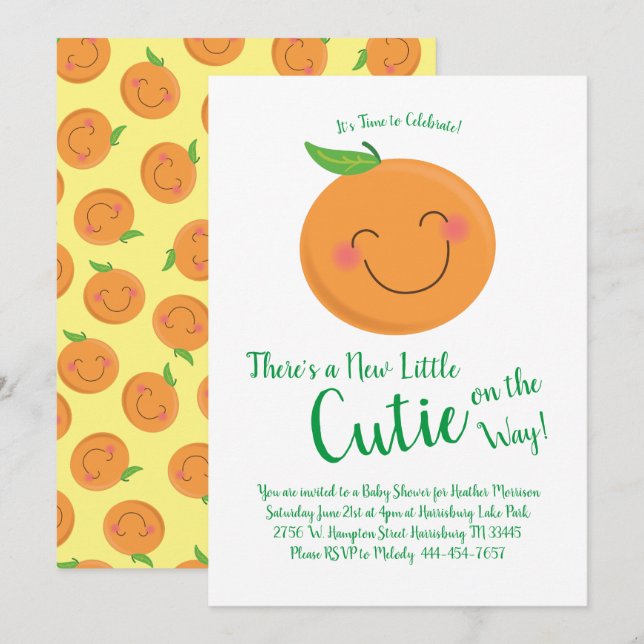 Invitación Poco Cutie Tangerine Baby Shower Sexo Neutral (Anverso / Reverso)