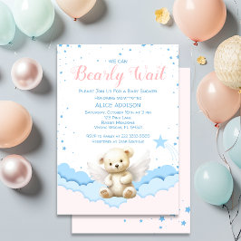 Invitación Podemos Esperar A Angel Teddy Bear Pastel