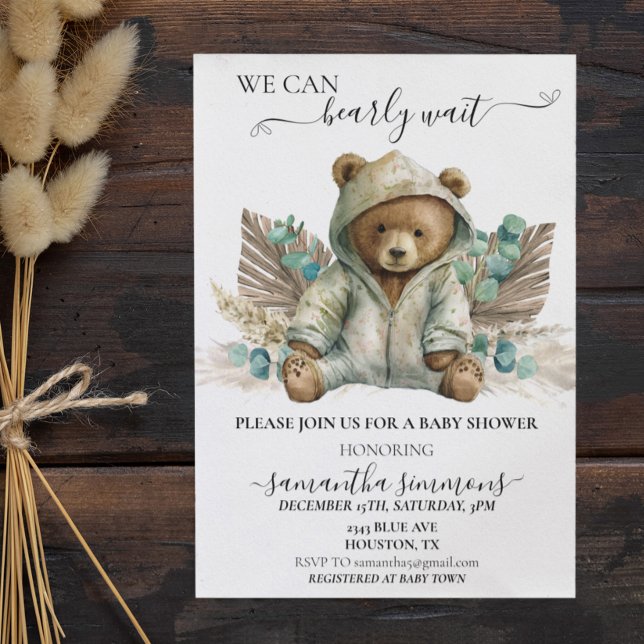 Invitación Podemos Esperar A Baby Shower Boho Bear (Subido por el creador)