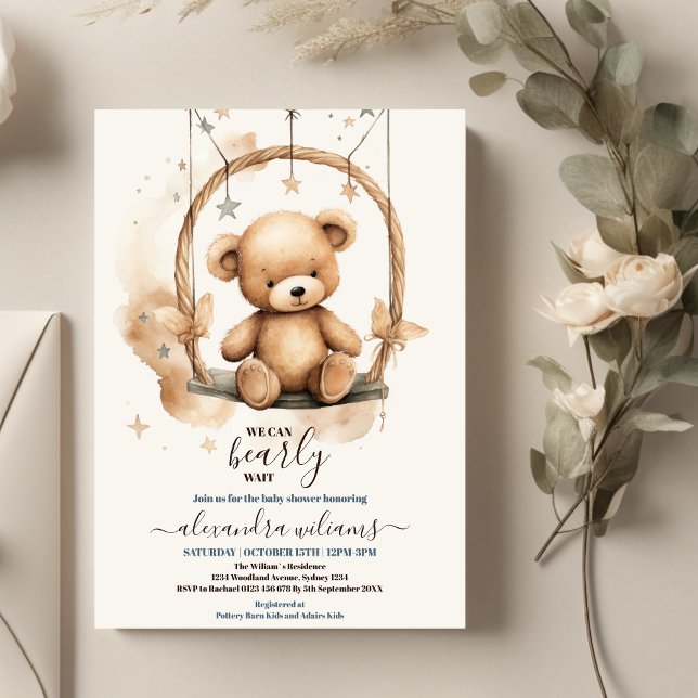Invitación Podemos Esperar A Baby Shower De Oso Moderno (Subido por el creador)