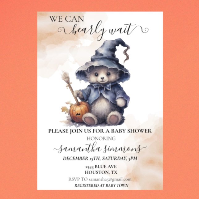 Invitación Podemos Esperar A Baby Shower Halloween Teddy (Subido por el creador)