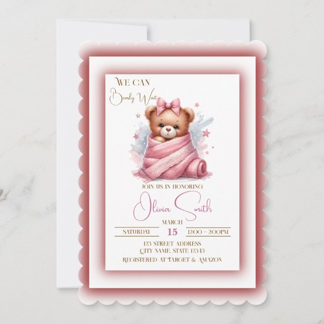 Invitación Podemos esperar a Baby Shower Rosa (Anverso)