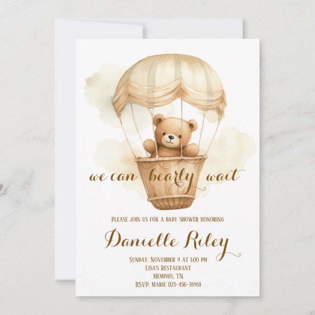 Invitación Podemos Esperar A Baby Shower Teddy Bear (Anverso)