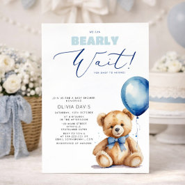 Invitación Podemos Esperar A Bear Bear Balloon Boy Baby Showe