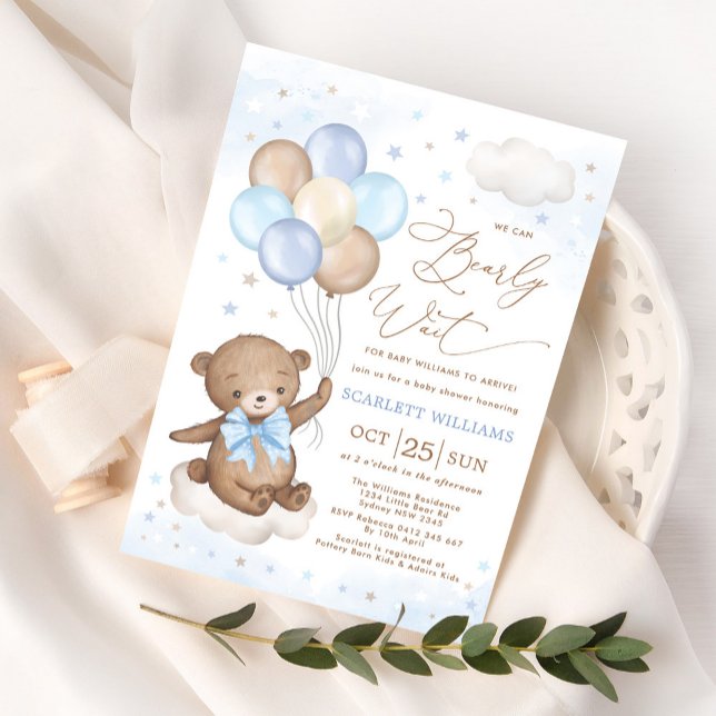Invitación Podemos Esperar A Bear Bear Balloon Boy Baby Showe (Subido por el creador)