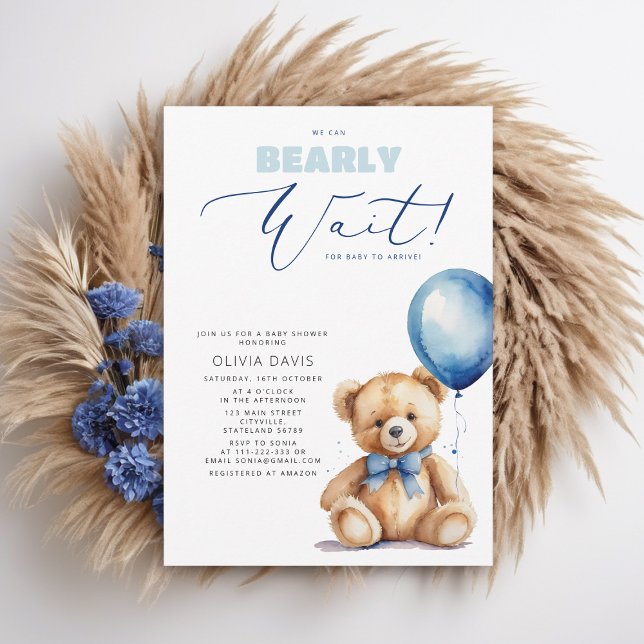 Invitación Podemos Esperar A Bear Bear Balloon Boy Baby Showe (Subido por el creador)