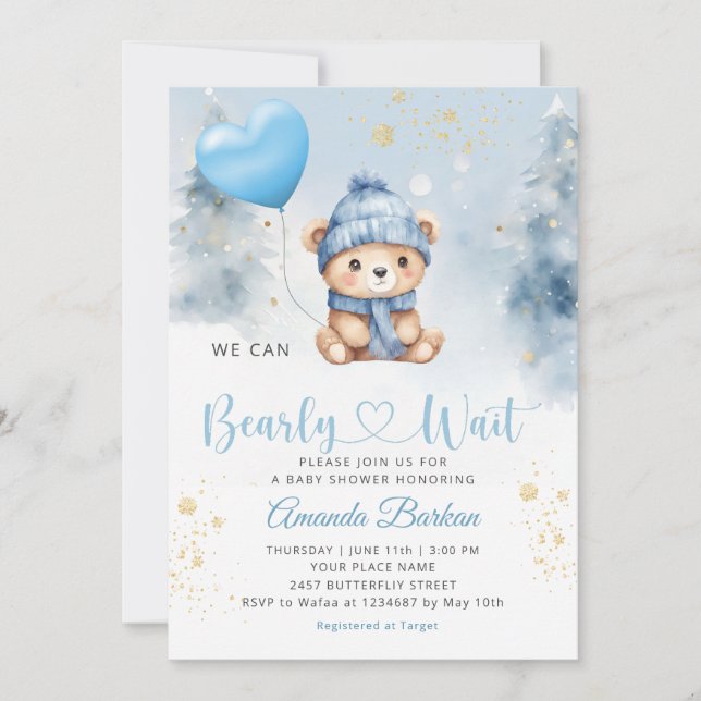 Invitación Podemos esperar a Bear Bear Boy Baby Shower (Anverso)