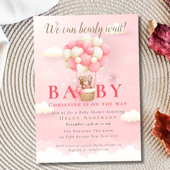 Invitación Podemos esperar a Bear Teddy Bear Chica Baby Showe (We can Bearly Wait Teddy Bear Girl Baby Shower Invitation)