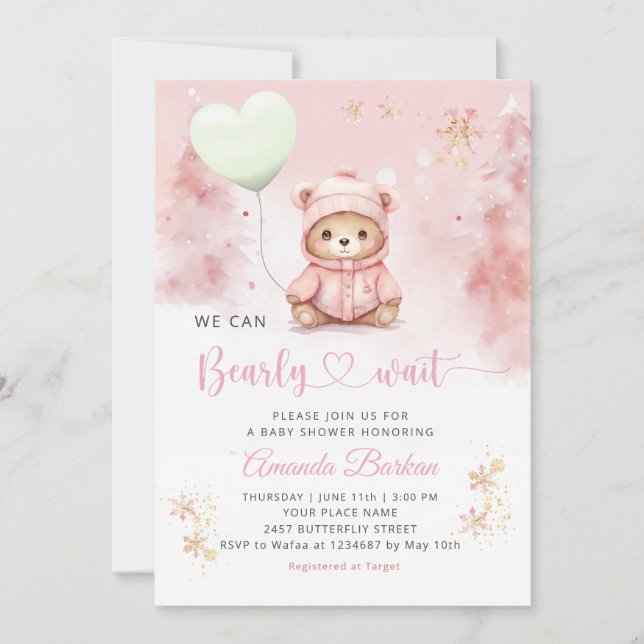 Invitación Podemos esperar a Bearwe Chica Baby Shower (Anverso)