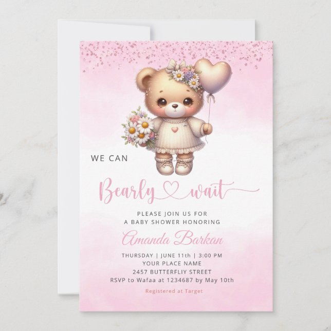 Invitación Podemos esperar a Bearwe Chica Baby Shower (Anverso)