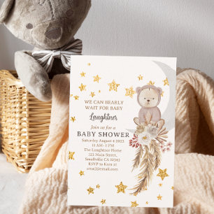 Invitación Podemos Esperar A Boho Bear Moon Baby Shower