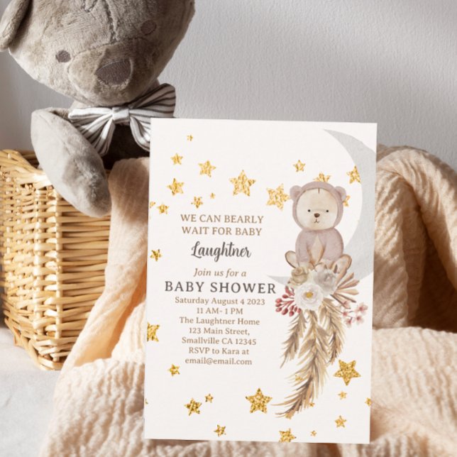 Invitación Podemos Esperar A Boho Bear Moon Baby Shower (Subido por el creador)