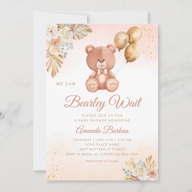 Invitación Podemos Esperar A Boho Pampas Grass Baby Shower (Anverso)