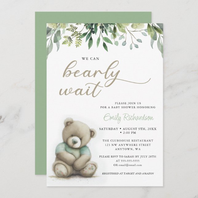 Invitación Podemos Esperar A Boho Teddy Bear Baby Shower (Anverso / Reverso)