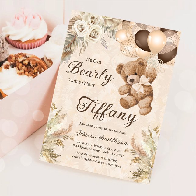 Invitación Podemos Esperar A Boho Teddy Bear Baby Shower (Subido por el creador)