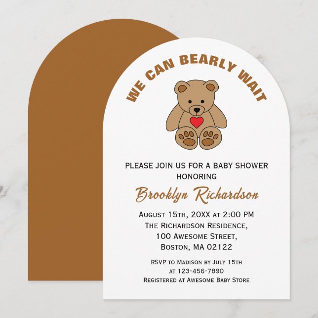 Invitación Podemos Esperar A Brown Teddy Bear Baby Shower (Anverso / Reverso)