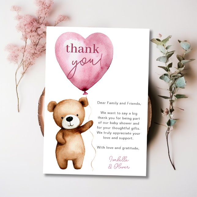 Invitación Podemos esperar a Chica Baby Shower Gracias Tarjet (We Can Bearly Wait Girl Baby Shower Thank You Card)
