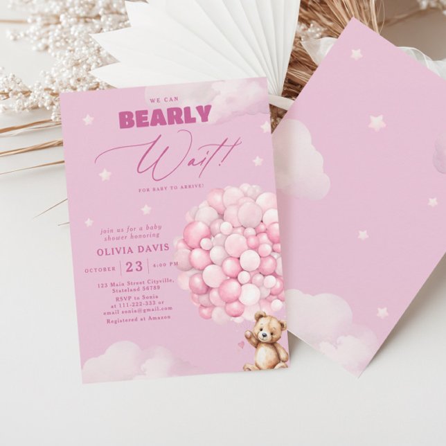 Invitación Podemos Esperar a Chica Bear Balloon Baby Shower (Subido por el creador)