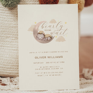 Invitación Podemos Esperar A Cub Bear Moon Star Baby Shower