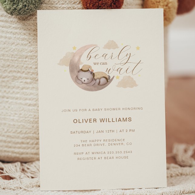 Invitación Podemos Esperar A Cub Bear Moon Star Baby Shower (We Can Bearly Wait Cub Bear Moon Star Baby Shower Invitation)