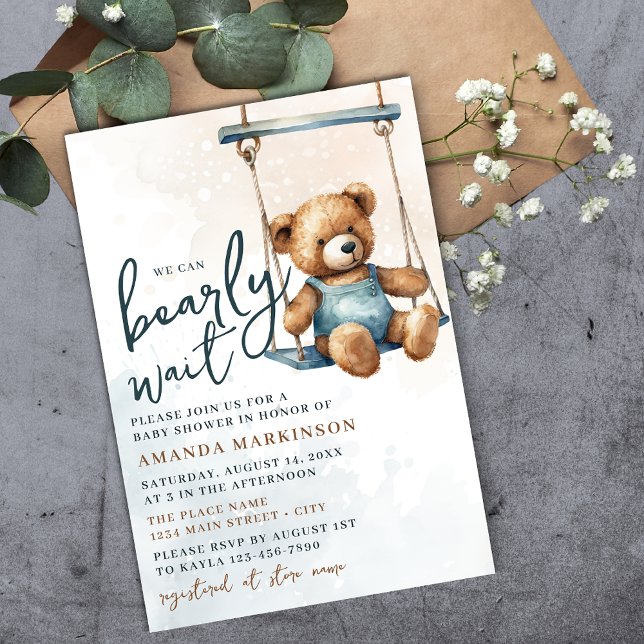 Invitación Podemos Esperar A Denim Teddy Bear Baby Shower (Subido por el creador)