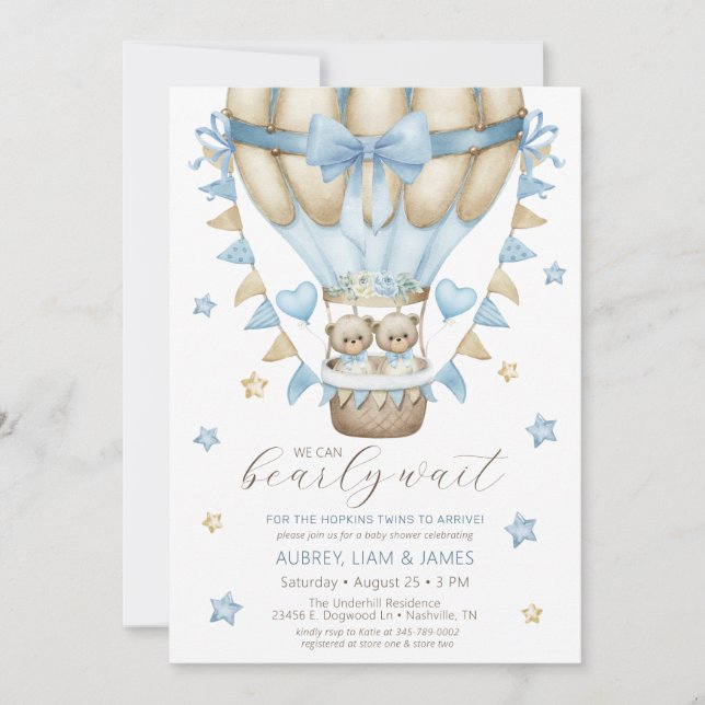 Invitación Podemos Esperar A Dos Chicas Baby Shower (Anverso)
